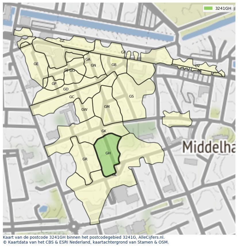 Afbeelding van het postcodegebied 3241 GH op de kaart.