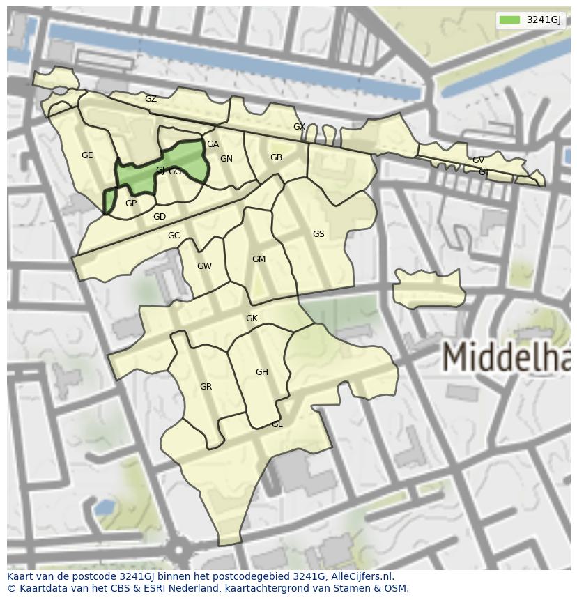 Afbeelding van het postcodegebied 3241 GJ op de kaart.