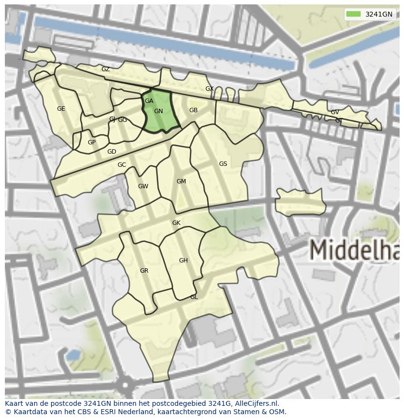 Afbeelding van het postcodegebied 3241 GN op de kaart.