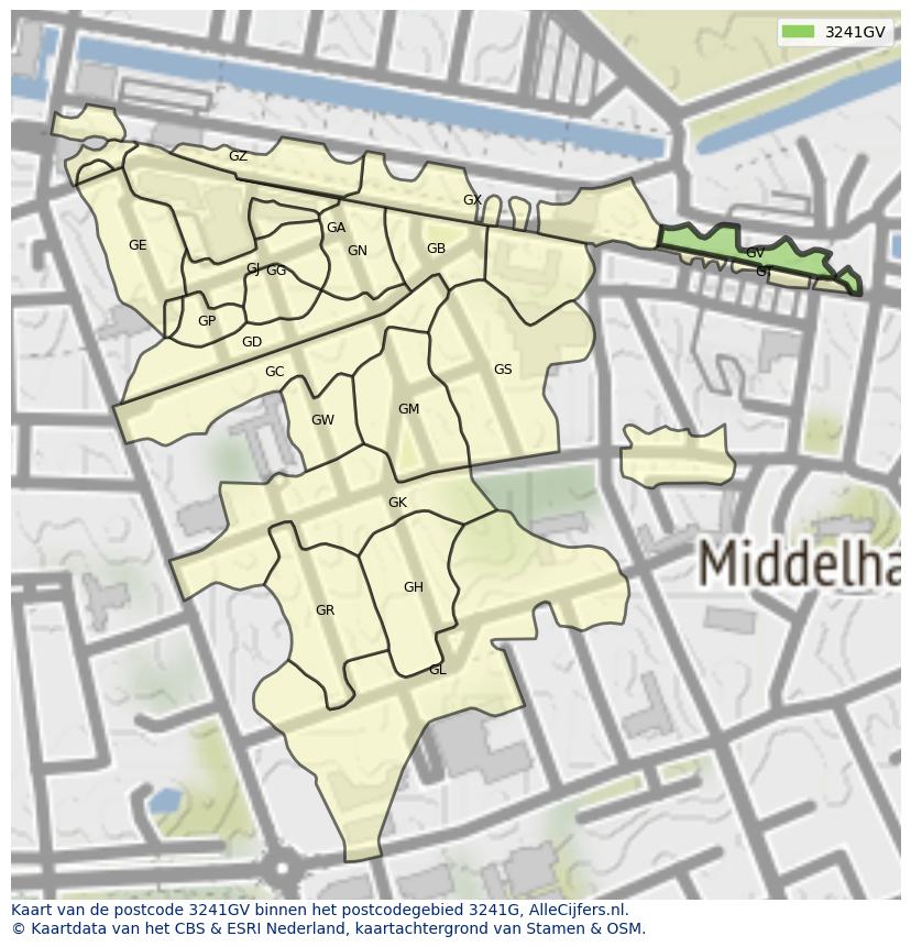 Afbeelding van het postcodegebied 3241 GV op de kaart.