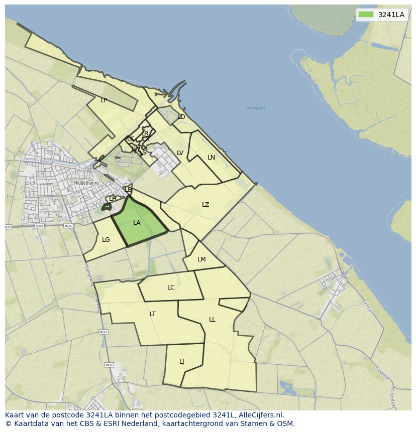 Afbeelding van het postcodegebied 3241 LA op de kaart.