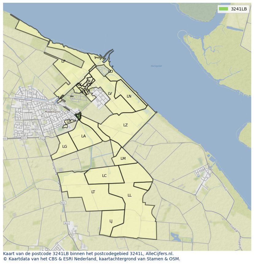 Afbeelding van het postcodegebied 3241 LB op de kaart.