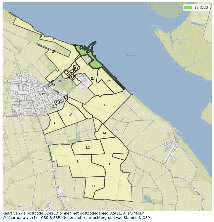 Afbeelding van het postcodegebied 3241 LD op de kaart.