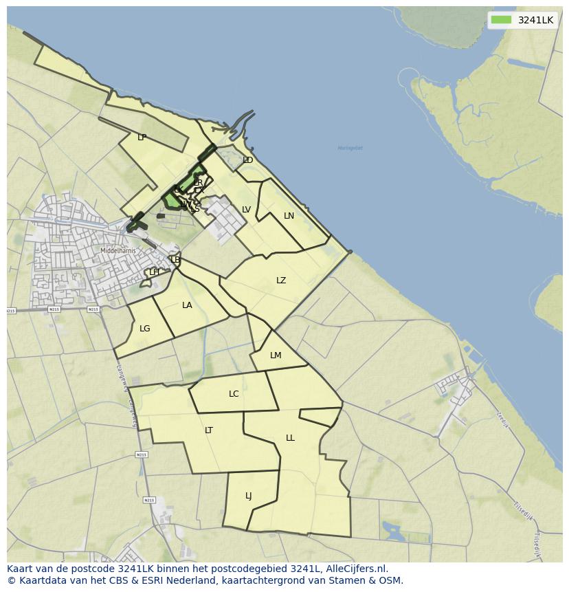 Afbeelding van het postcodegebied 3241 LK op de kaart.