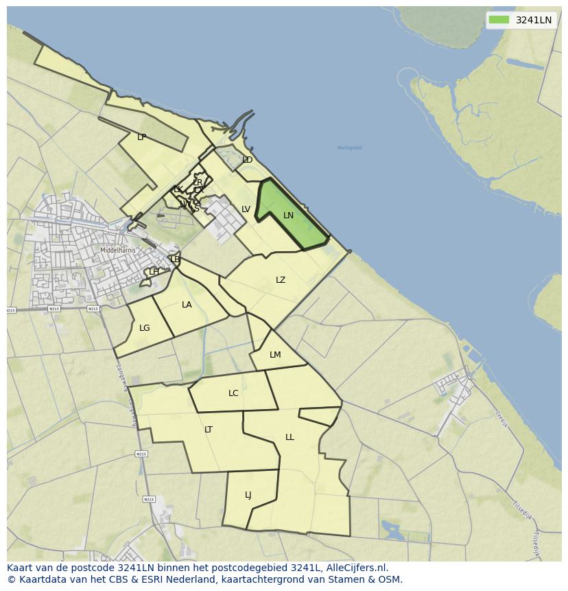 Afbeelding van het postcodegebied 3241 LN op de kaart.
