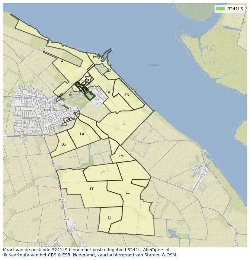 Afbeelding van het postcodegebied 3241 LS op de kaart.