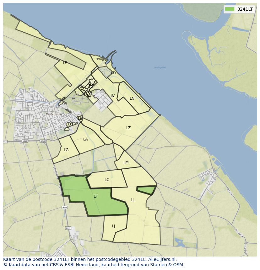 Afbeelding van het postcodegebied 3241 LT op de kaart.
