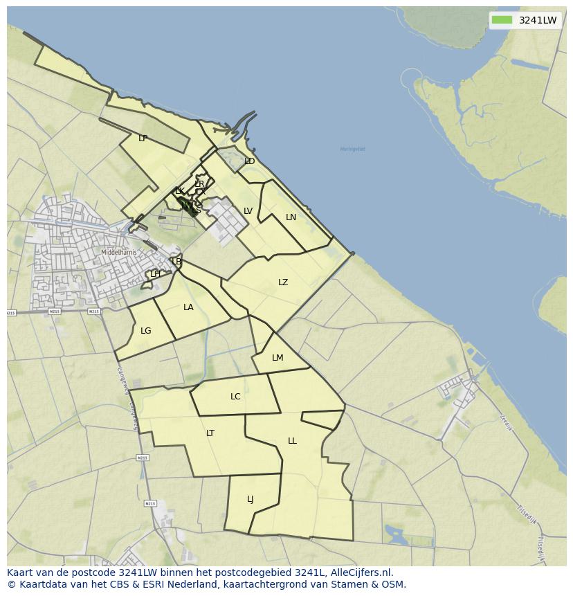 Afbeelding van het postcodegebied 3241 LW op de kaart.