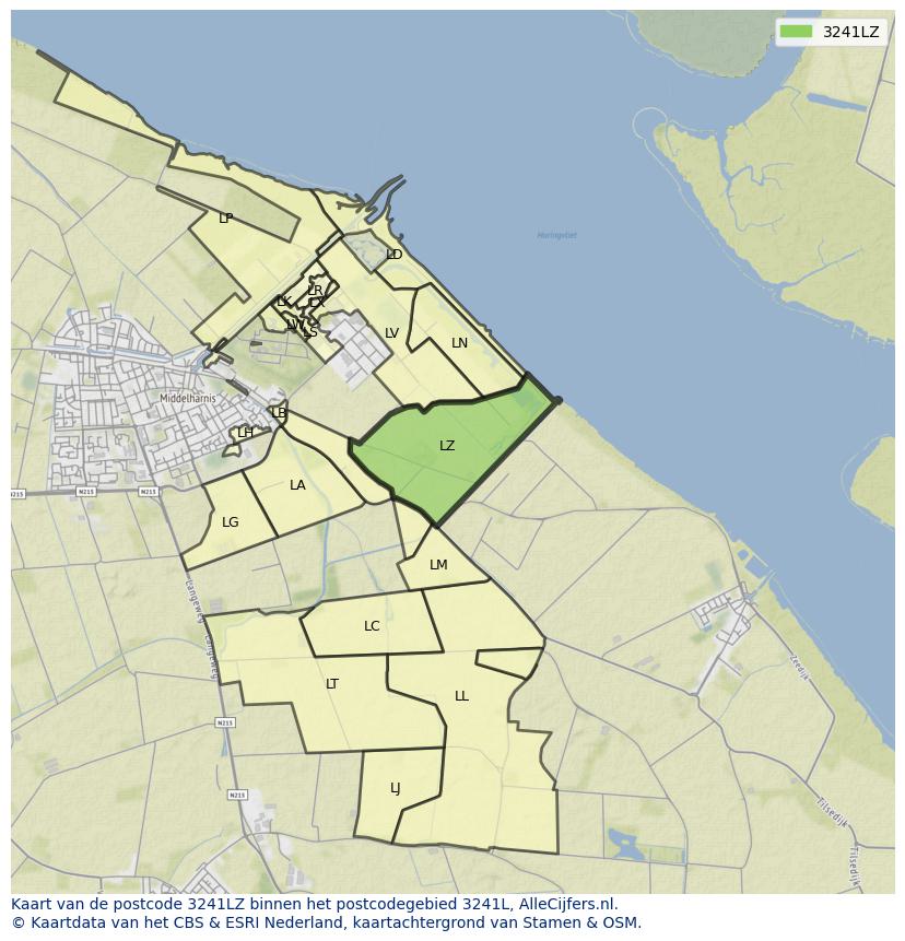 Afbeelding van het postcodegebied 3241 LZ op de kaart.