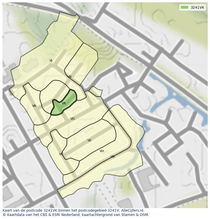 Afbeelding van het postcodegebied 3241 VK op de kaart.