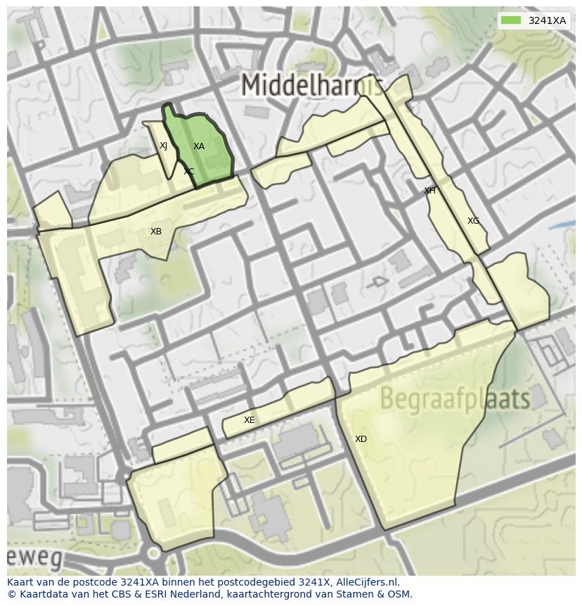 Afbeelding van het postcodegebied 3241 XA op de kaart.