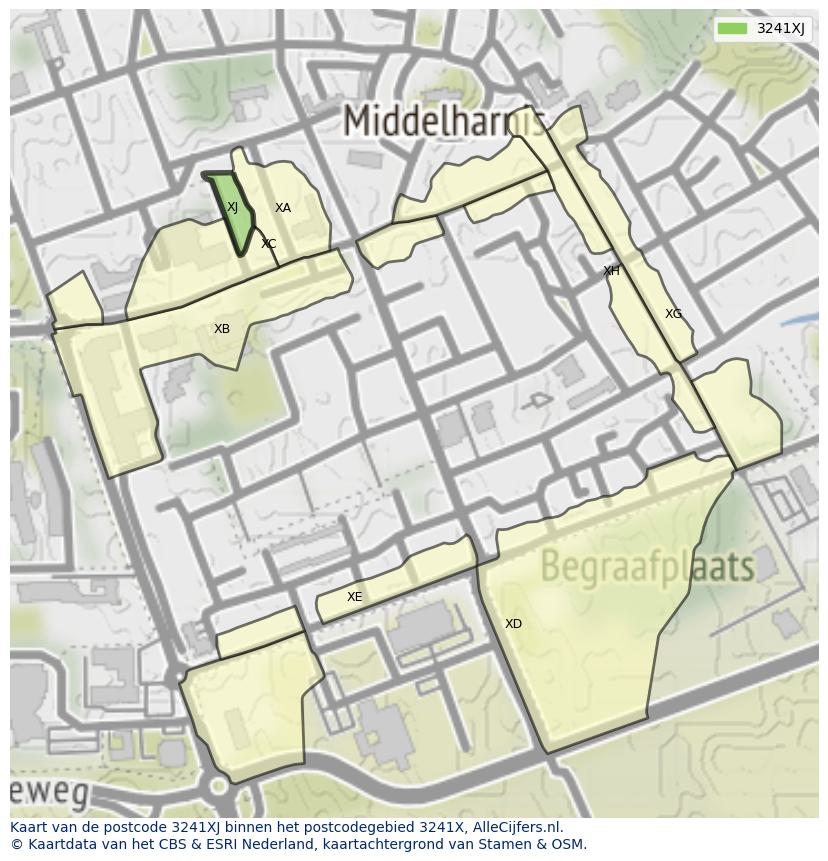 Afbeelding van het postcodegebied 3241 XJ op de kaart.
