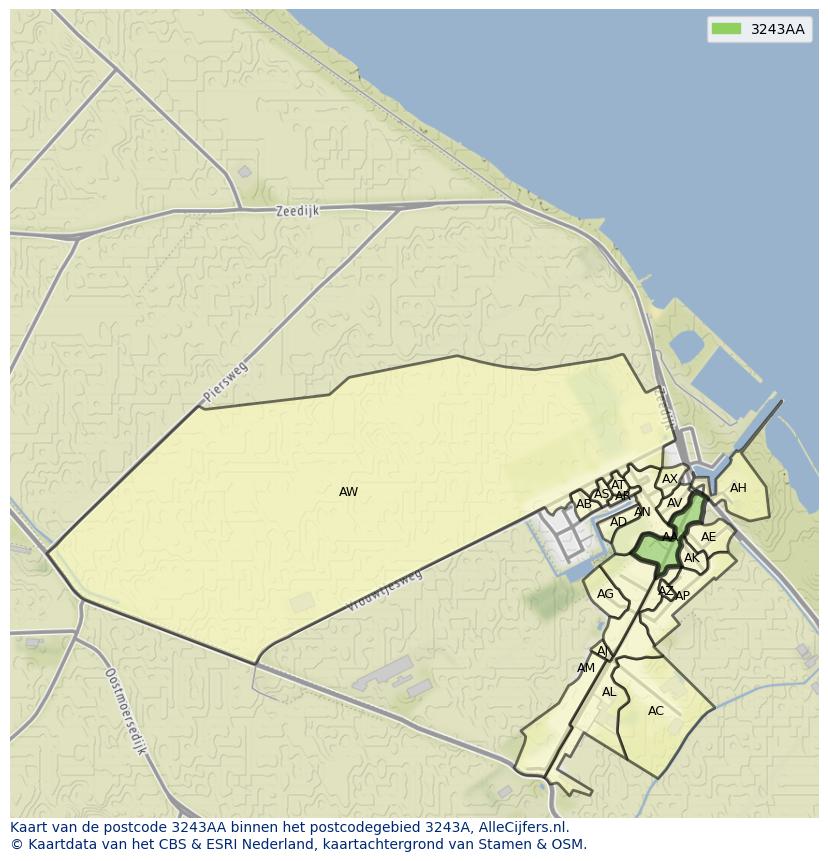 Afbeelding van het postcodegebied 3243 AA op de kaart.