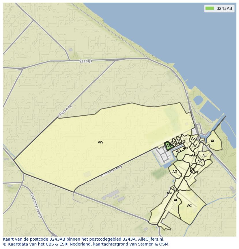 Afbeelding van het postcodegebied 3243 AB op de kaart.