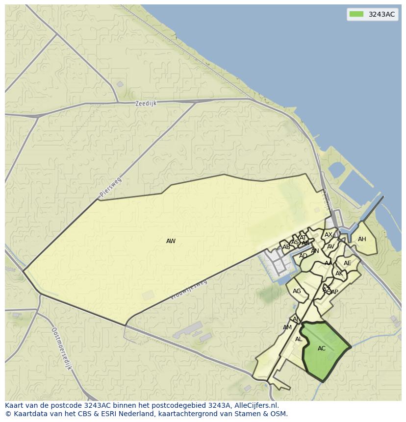 Afbeelding van het postcodegebied 3243 AC op de kaart.