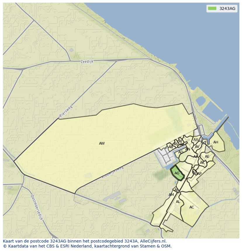 Afbeelding van het postcodegebied 3243 AG op de kaart.