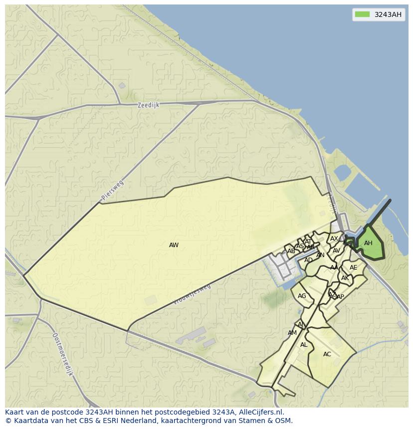 Afbeelding van het postcodegebied 3243 AH op de kaart.