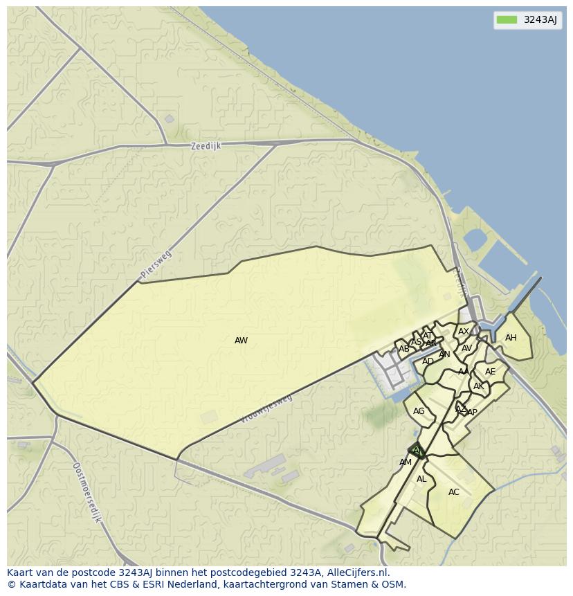Afbeelding van het postcodegebied 3243 AJ op de kaart.