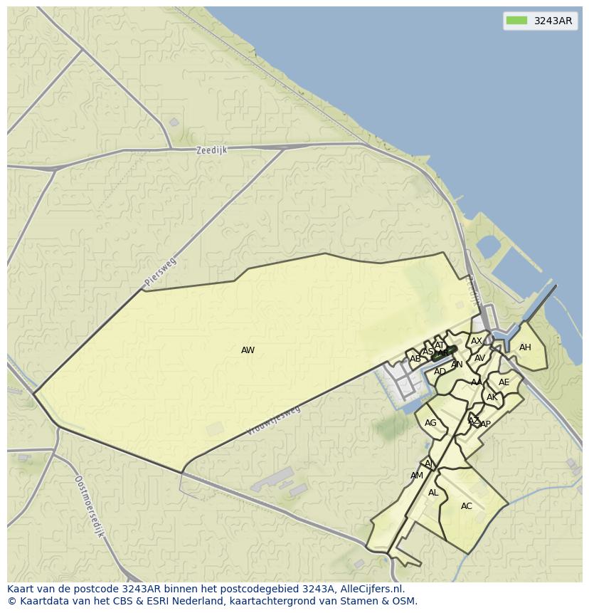 Afbeelding van het postcodegebied 3243 AR op de kaart.