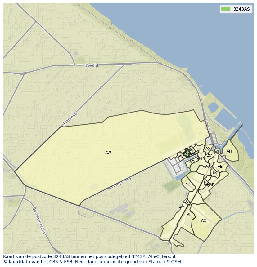 Afbeelding van het postcodegebied 3243 AS op de kaart.