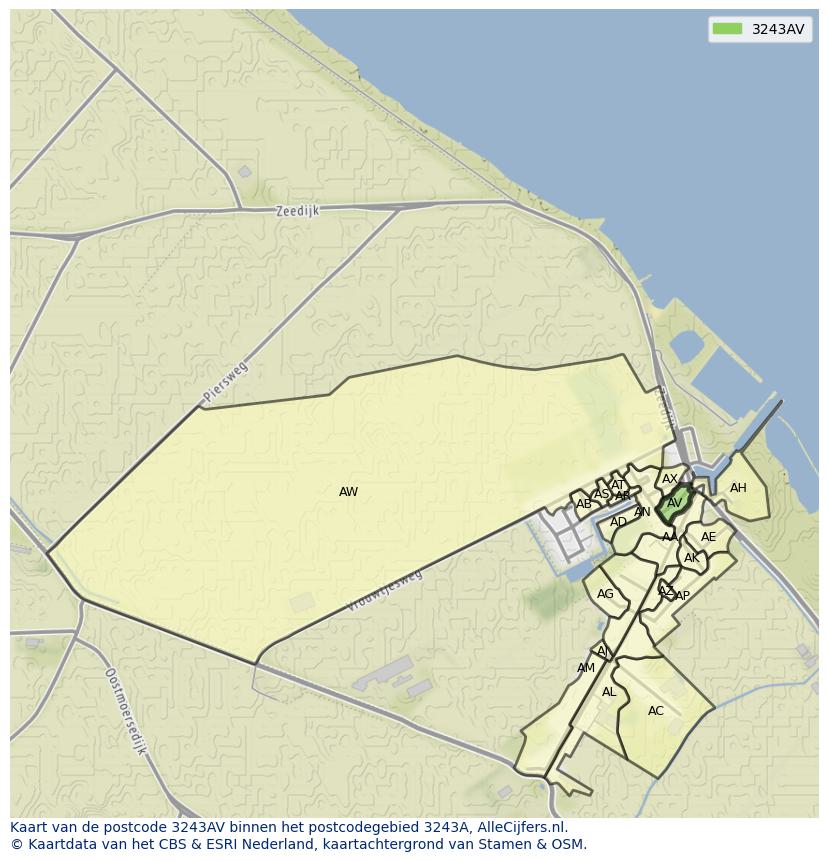 Afbeelding van het postcodegebied 3243 AV op de kaart.