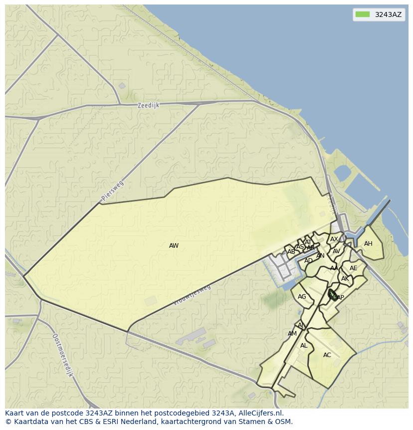 Afbeelding van het postcodegebied 3243 AZ op de kaart.