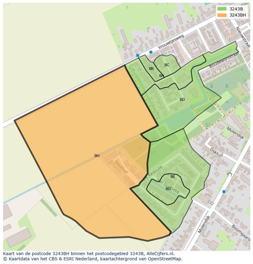 Afbeelding van het postcodegebied 3243 BH op de kaart.