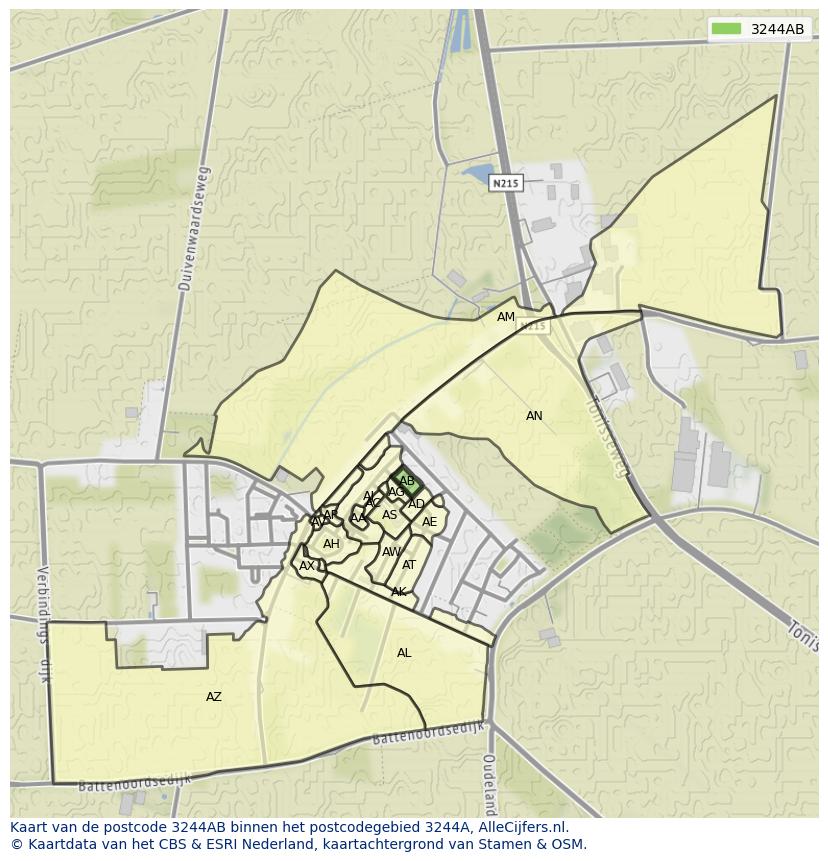 Afbeelding van het postcodegebied 3244 AB op de kaart.