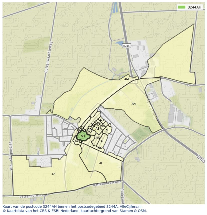 Afbeelding van het postcodegebied 3244 AH op de kaart.