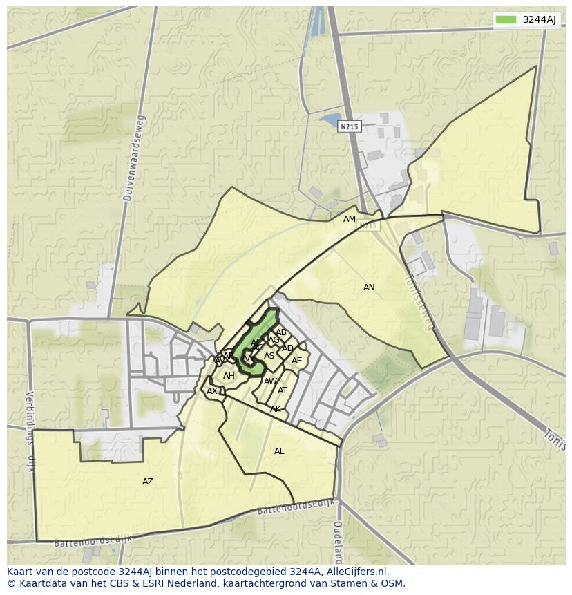 Afbeelding van het postcodegebied 3244 AJ op de kaart.