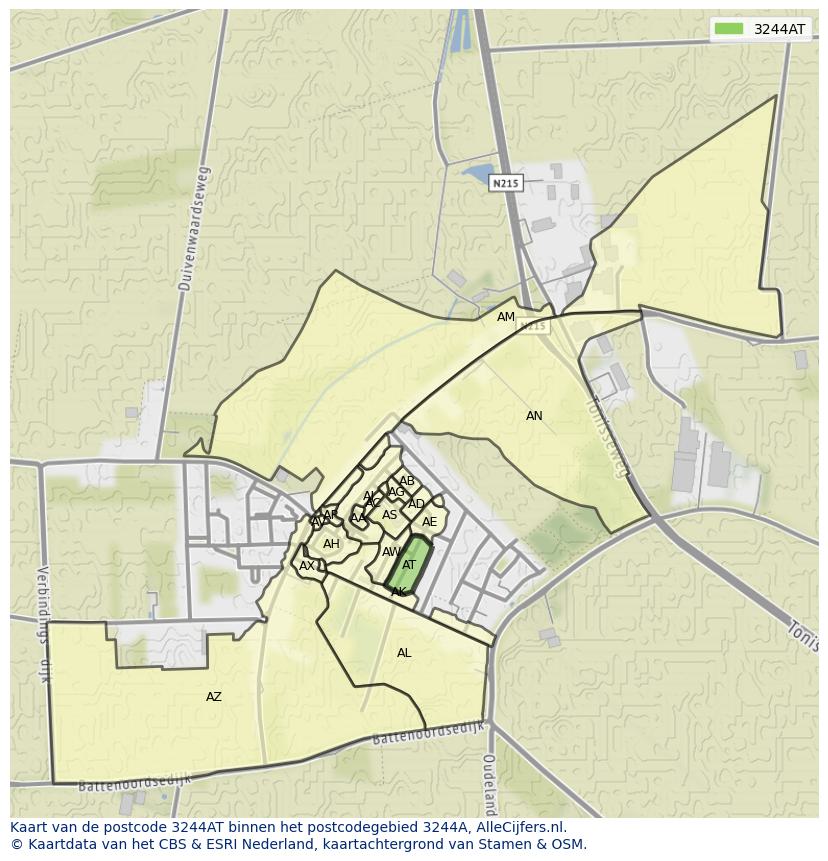 Afbeelding van het postcodegebied 3244 AT op de kaart.