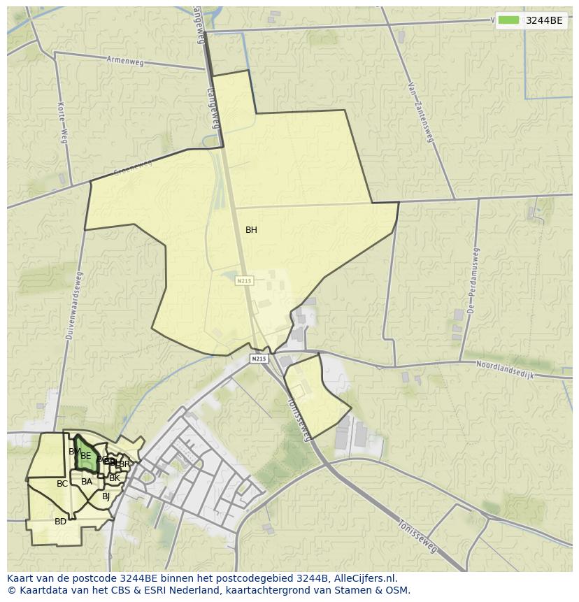 Afbeelding van het postcodegebied 3244 BE op de kaart.