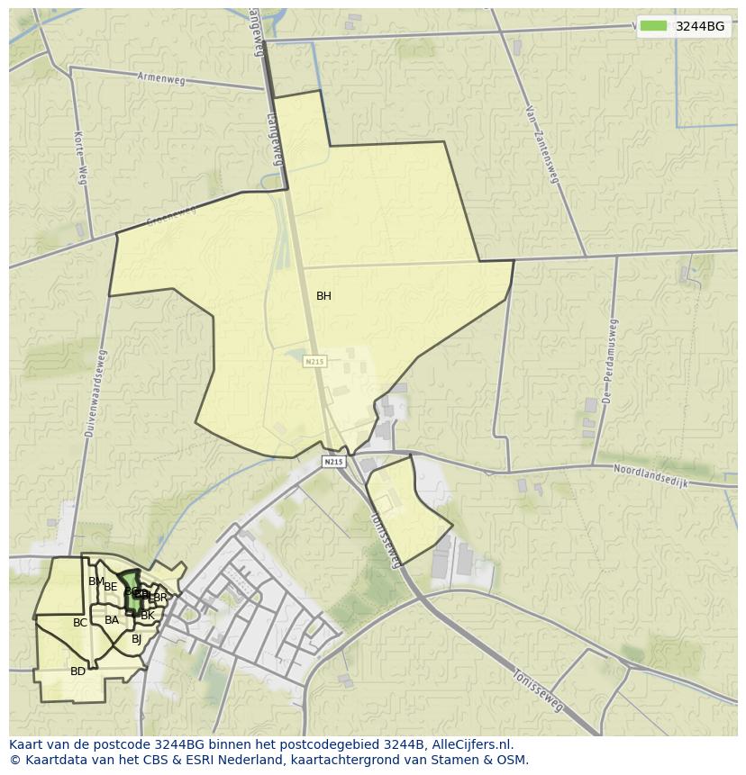 Afbeelding van het postcodegebied 3244 BG op de kaart.