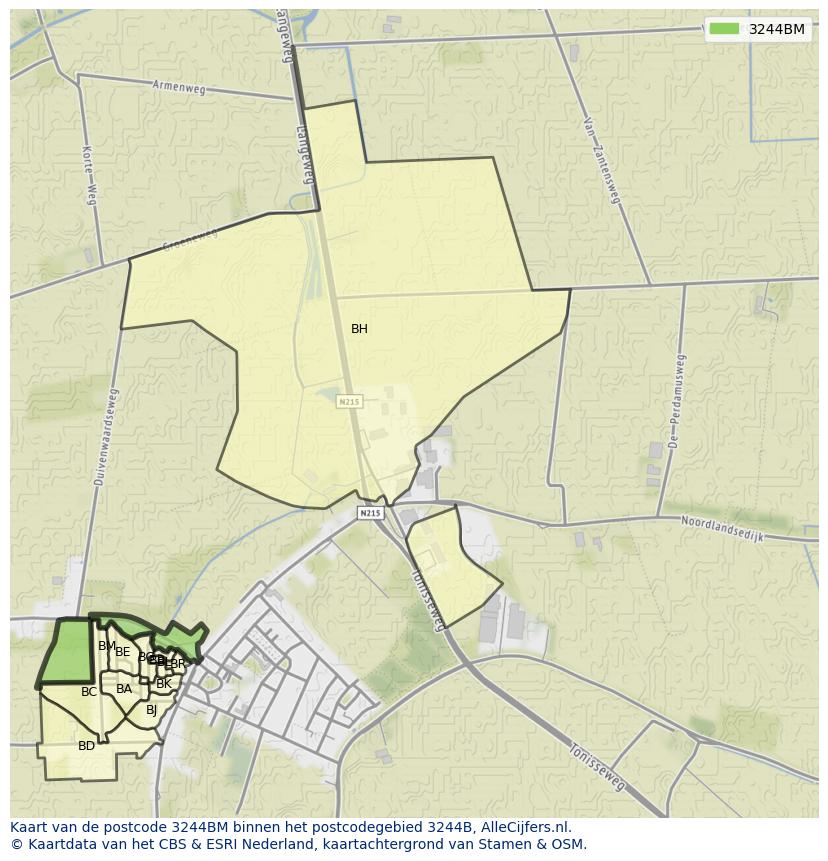 Afbeelding van het postcodegebied 3244 BM op de kaart.