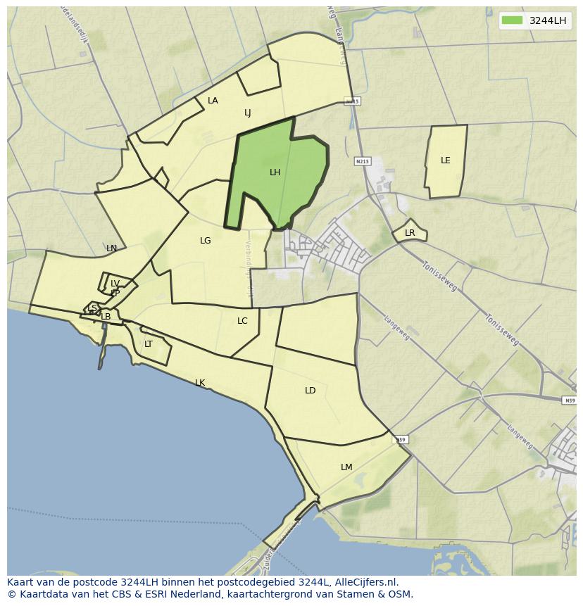 Afbeelding van het postcodegebied 3244 LH op de kaart.