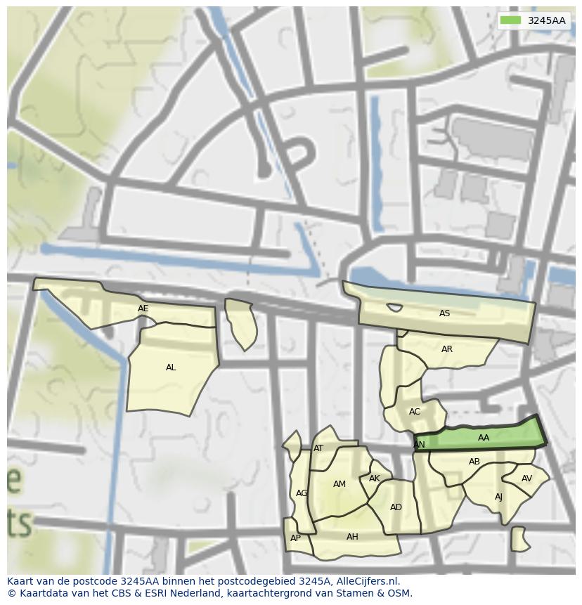 Afbeelding van het postcodegebied 3245 AA op de kaart.