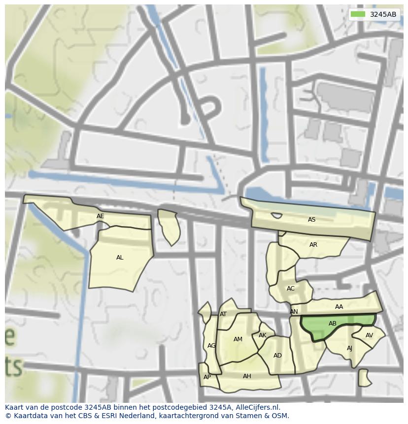 Afbeelding van het postcodegebied 3245 AB op de kaart.