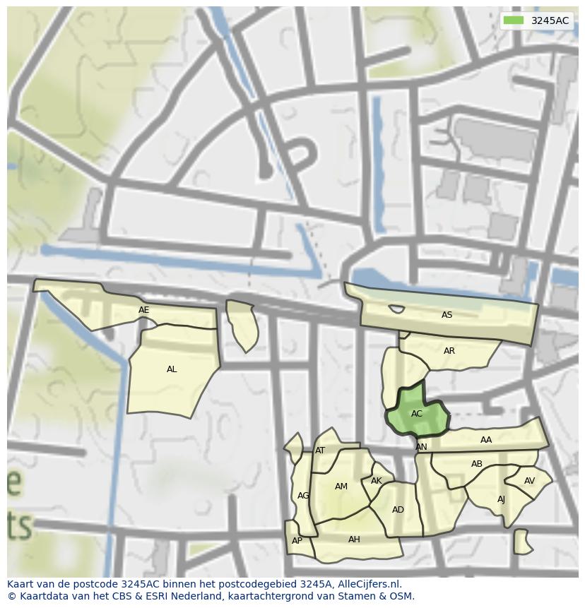 Afbeelding van het postcodegebied 3245 AC op de kaart.