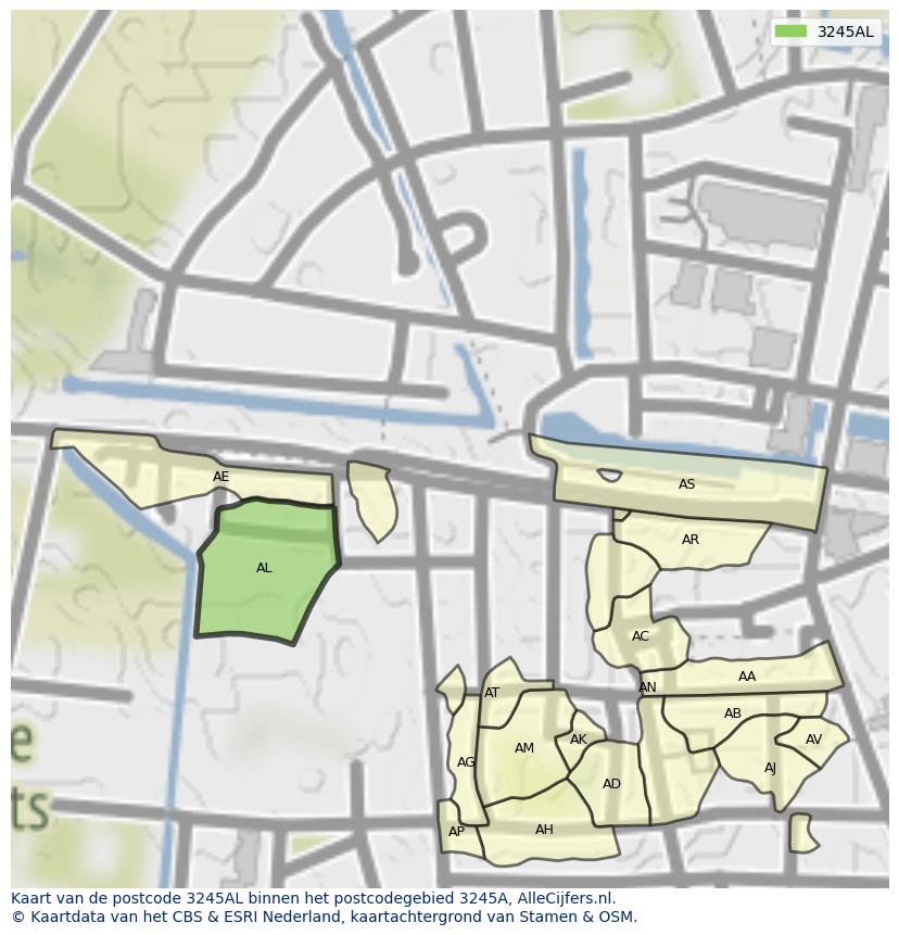 Afbeelding van het postcodegebied 3245 AL op de kaart.
