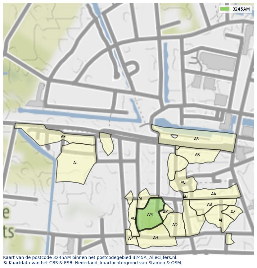 Afbeelding van het postcodegebied 3245 AM op de kaart.