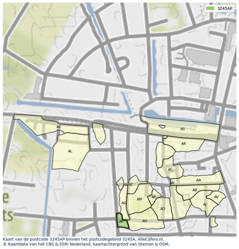 Afbeelding van het postcodegebied 3245 AP op de kaart.