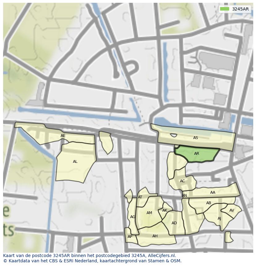 Afbeelding van het postcodegebied 3245 AR op de kaart.