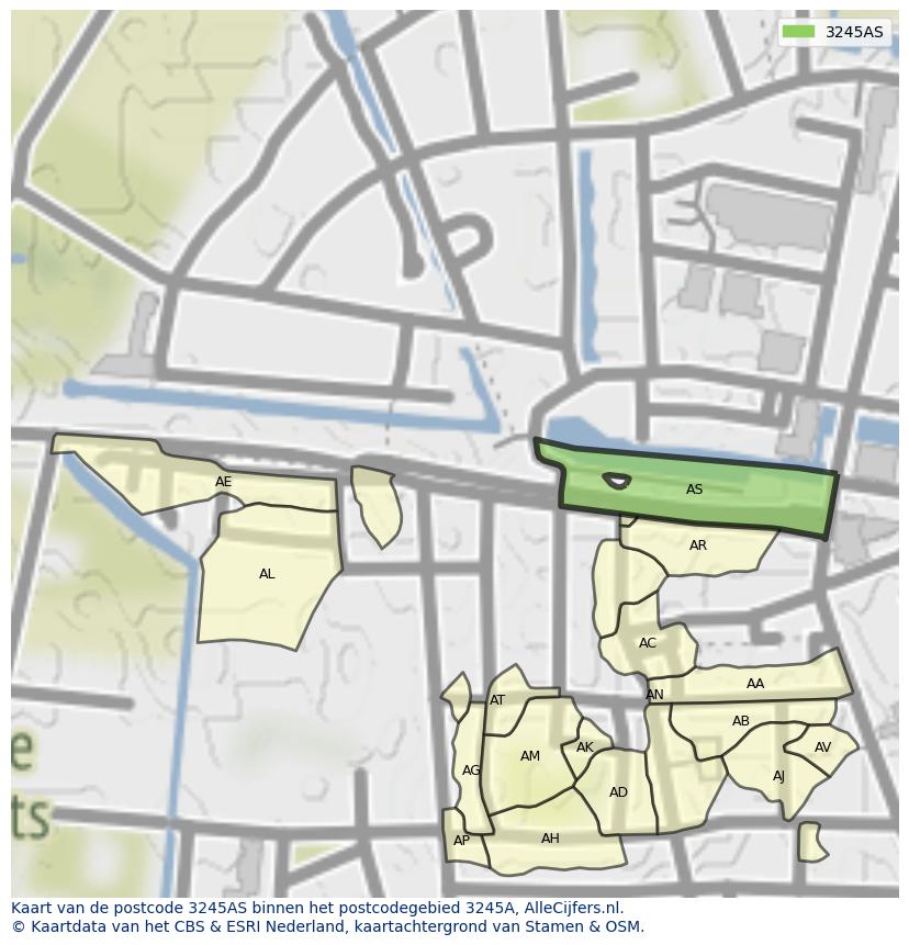 Afbeelding van het postcodegebied 3245 AS op de kaart.