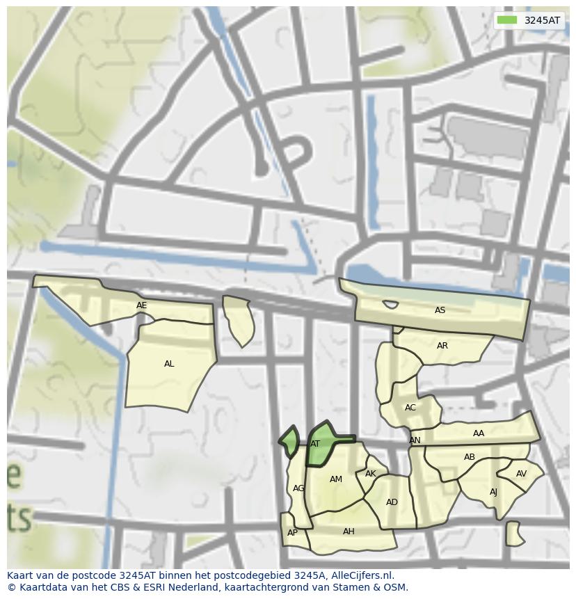 Afbeelding van het postcodegebied 3245 AT op de kaart.
