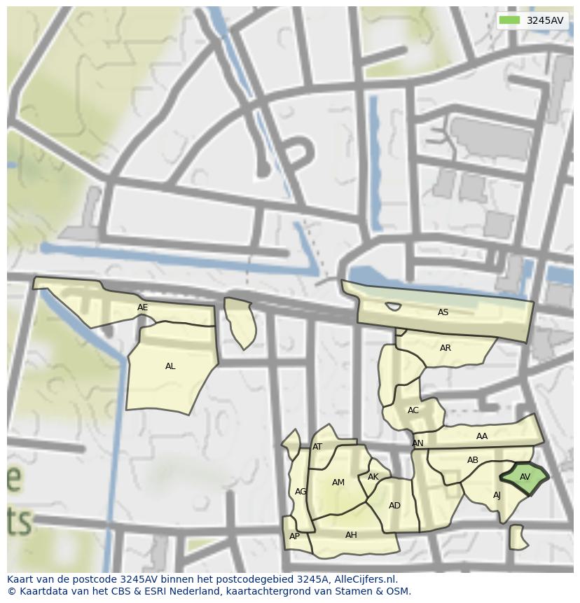 Afbeelding van het postcodegebied 3245 AV op de kaart.