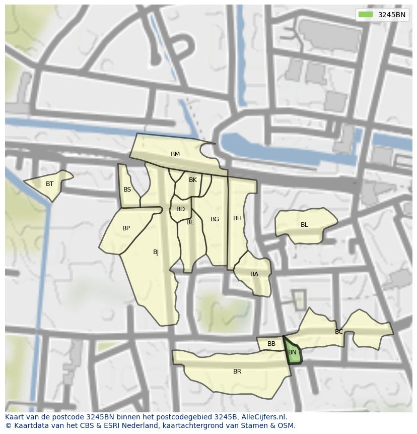 Afbeelding van het postcodegebied 3245 BN op de kaart.
