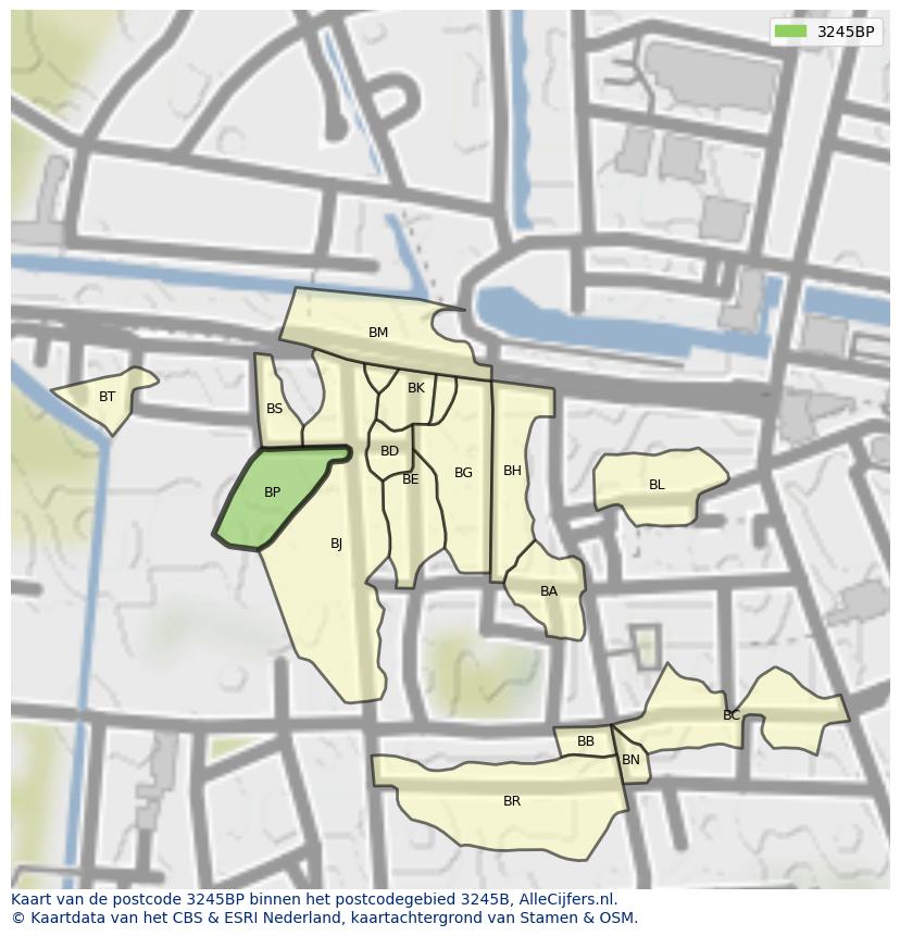 Afbeelding van het postcodegebied 3245 BP op de kaart.