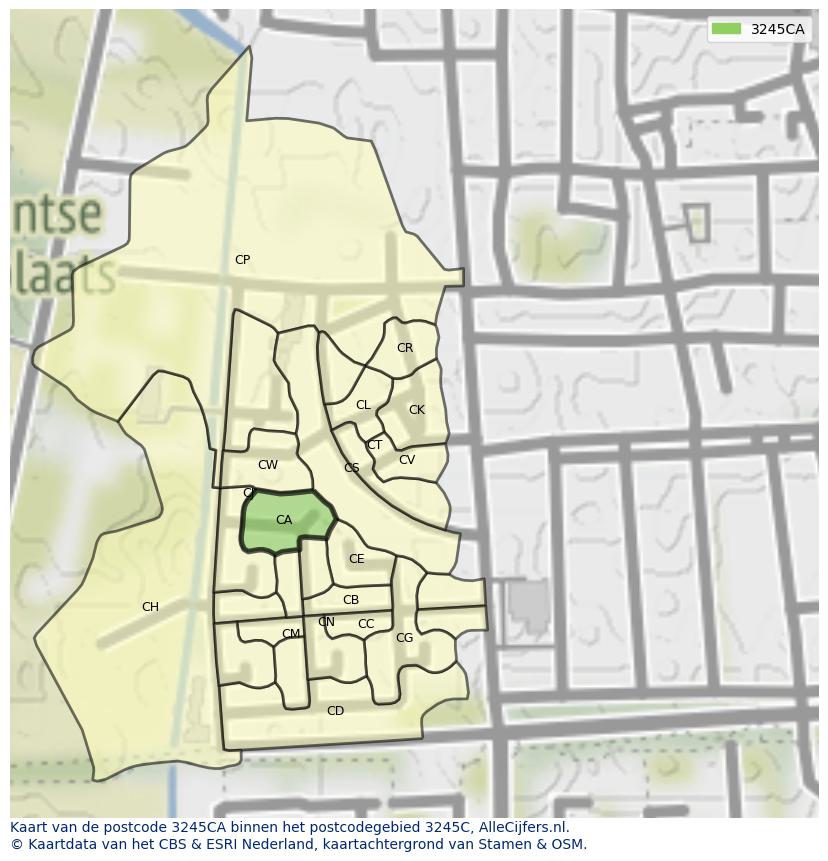 Afbeelding van het postcodegebied 3245 CA op de kaart.