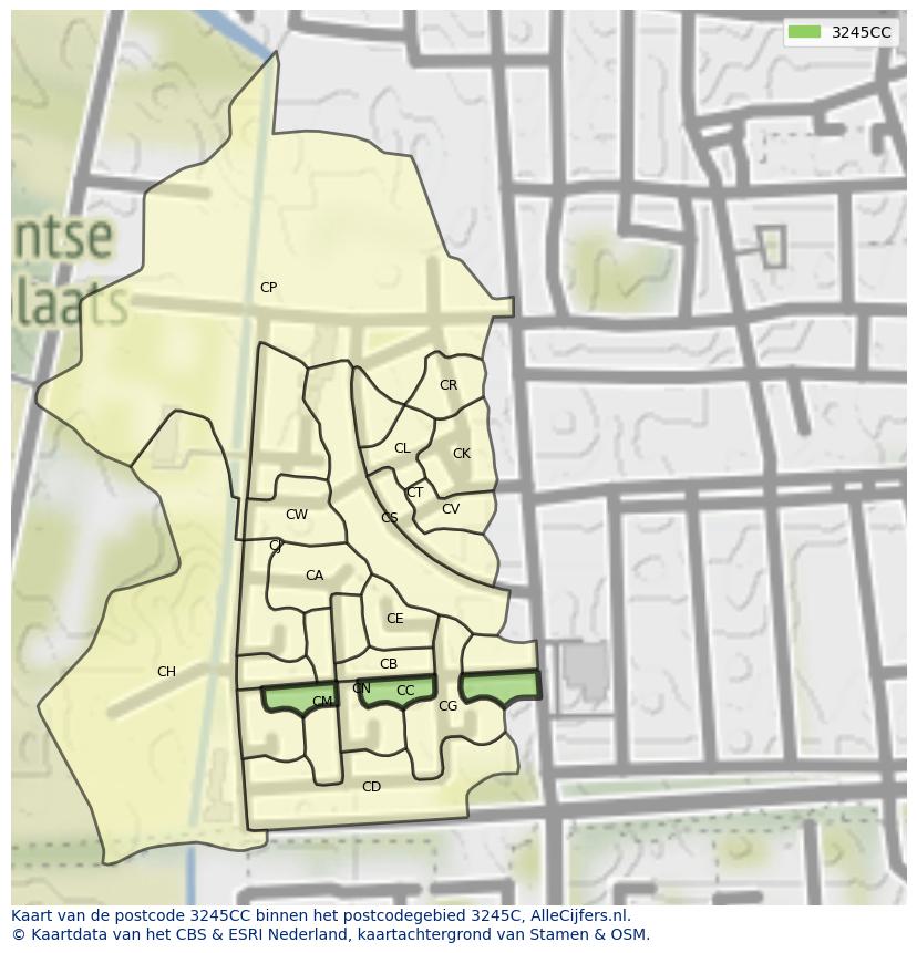 Afbeelding van het postcodegebied 3245 CC op de kaart.