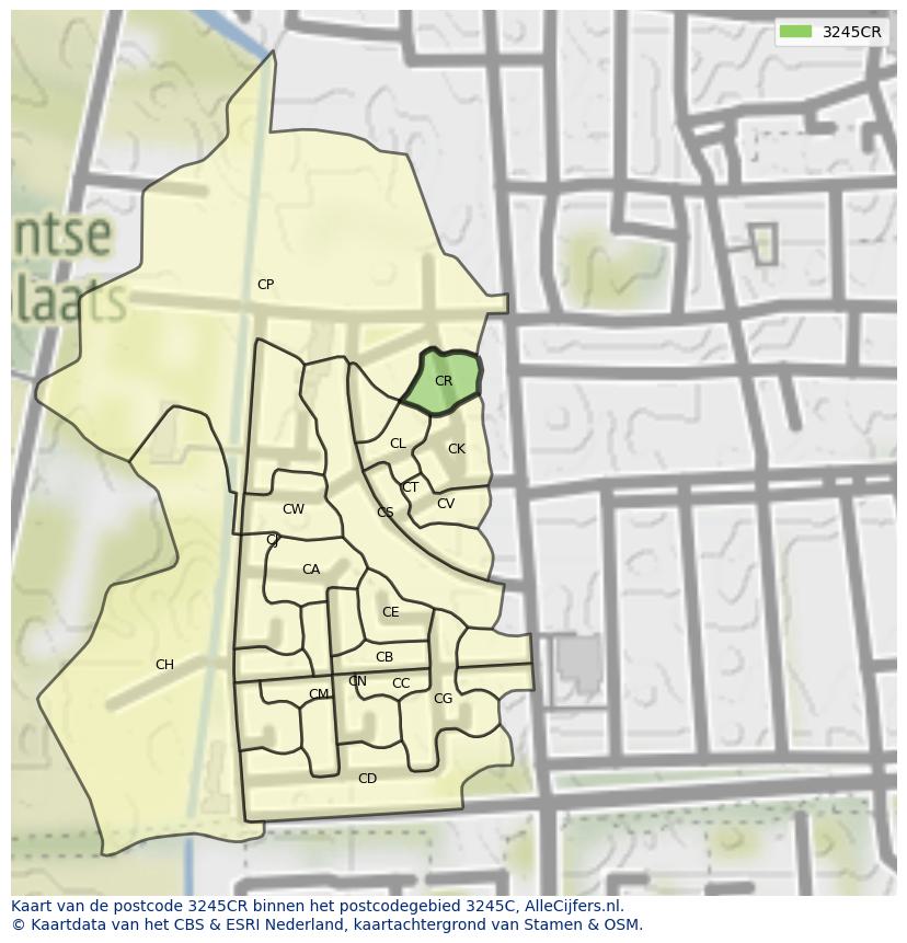 Afbeelding van het postcodegebied 3245 CR op de kaart.